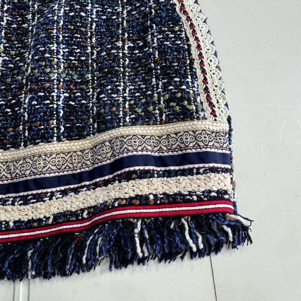 Lulus Women’s Sz Medium Navy Blue Tweed Lace Fringe Mini Skirt - Picture 2 of 7